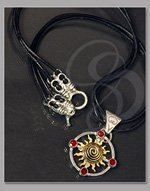 Celtic Sun Pendant and Necklace of Brass, Pewter and Enamel