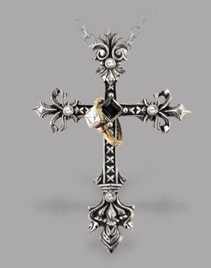Polished Pewter Historical Cross with Swarovski Crystal Insets, encircled by Gold-Plated Ring