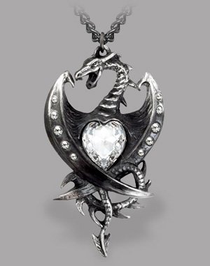 Black Dragon Pendant with Clear Swarvoski Crystal Heart and Swarvoski Crystal Studs on Wing