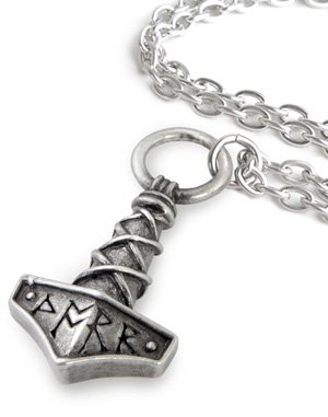 Polished Pewter Mjolnir Amulet with Authentic Norse Runes 