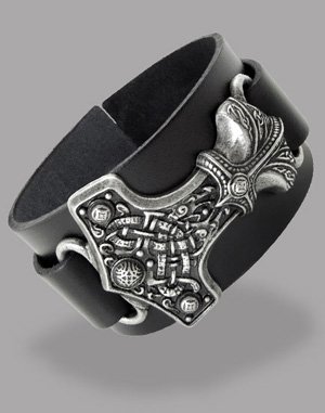 Mjolnir Bracelet with Thick Leather Strap