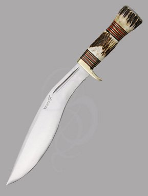 Kukri Dagger with two piece stag handles with brass, black and red spacer stripes