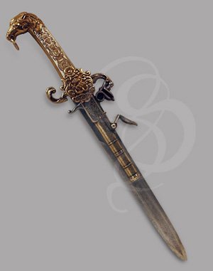 18th Century English Flintlock Pistol Dagger Reproduction with simulated ivory handle