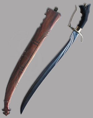 Aethernis Premium Swept-bladed Sword with Carved Wooden Sheath