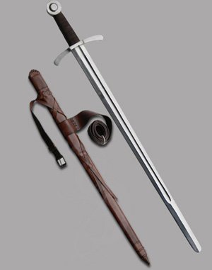 Tempered Arming Sword with Leather Scabbar and Hanger For Stage Combat