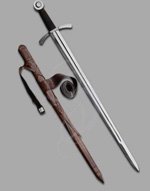 Tempered Arming Sword with Leather Scabbar and Hanger