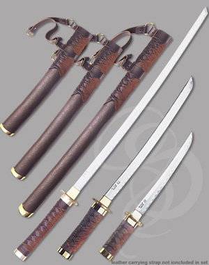 Supple Leather-Braided Samurai Sword Set With Stand