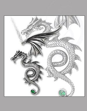 Dragon Pendant with Emerald Swarovski crystal held by the dragon tail