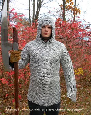 Anodized  Aluminium, Flat Riveted, Full Sleeve Chainmail Haubergeon