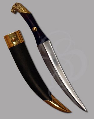 Elaborate Persian Empire Dagger with Engraved Brass Leaopard Pommel