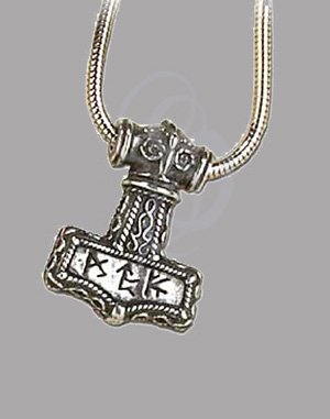 Bindrune Hammer Pewter Pendant and Silver chain