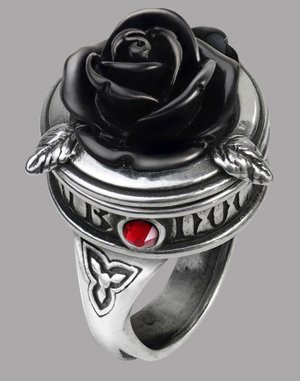 Black Rose Poison Ring with Swiveling Secret Compartment