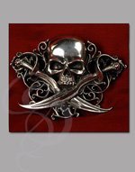 Letter of Marque Belt Buckle - Skull and Crossbones Belt Buckle, English Pewter