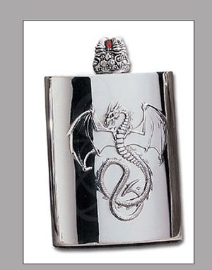 Handmade Pewter Flask with Dragon Design