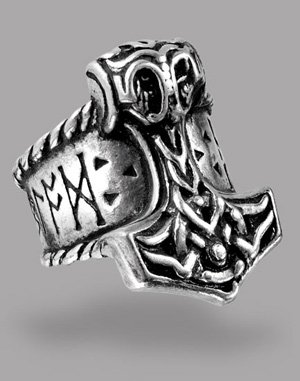 Pewter Viking Ring with Sculpted Hammer of Thor