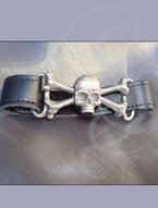 Leather wrist strap with pewter skull and bones