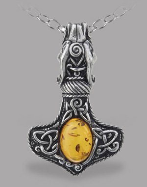 Thor's Thunder-dragon pendant inset with genuine amber stone.