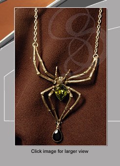 Emerald Venom Spider Necklace - Fine Pewter Necklace with Two Crystals