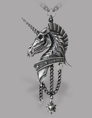 Pale Horse Pendant- Skeletal Unicorn Pendant on Black Chain with Hanging Morning-Star