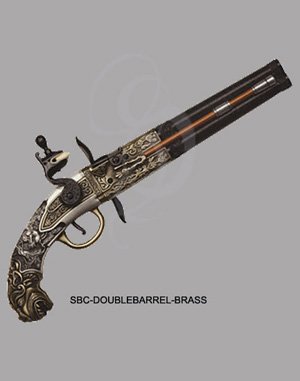 Non-Firing Double Barrel Italian Style Flintlock with Faux Ivory Stock