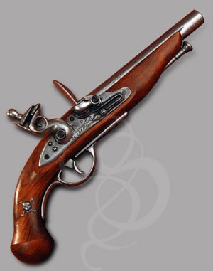 Pirate Flintlock pistol with Skull and Crossbones on Stock