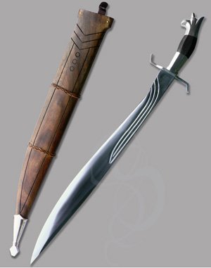Laeonis - Premium Broad-bladed Short Sword with Carved Wooden Sheath
