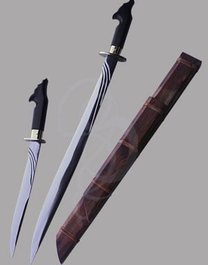 Mordes Dyadian  Premium Sword and Dagger Matched Pair with Carved Wooden Sheath