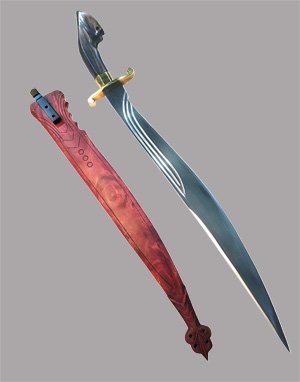 Premium Broad-bladed Short Sword with Carved Wooden Sheath