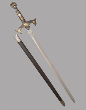Knight Templar Sword with Pewter Colored Hilt with Golden Accents
