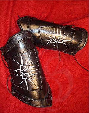 Adjustable Leather Bracers with Demon Skull Design