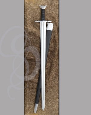 Medieval sword with a leather wood wrapped grip and tempered high carbon blade