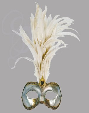 Galetto Colombina argento piume bianche - Venetian Mask