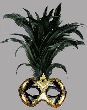 Galetto Colombina scacchi bianco nero piume nere - Venetian Mask