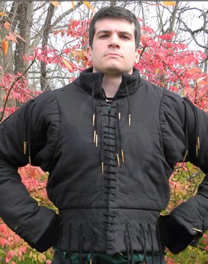 Full Sleeve,  XV Century, Cotton Arming Doublet, Black/Ecru