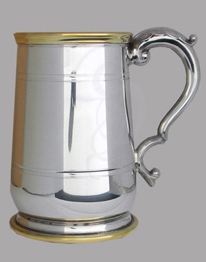 Brass Trimmed Pewter Tankard 1 Pint