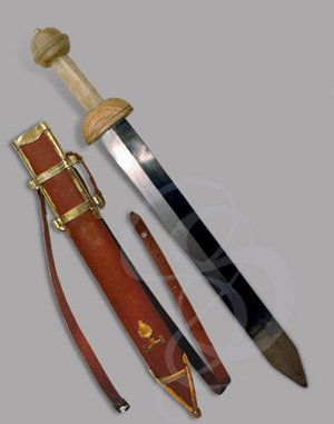 High-Carbon Steel Roman Gladius with Belt and Customizable Pommel Cap